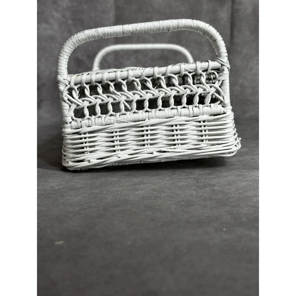Vintage Cottagecore White Wicker Tissue‎ Box Cover